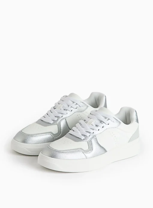 Silver Panel Faux Leather Trainers 3