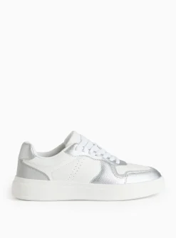 Silver Panel Faux Leather Trainers 3