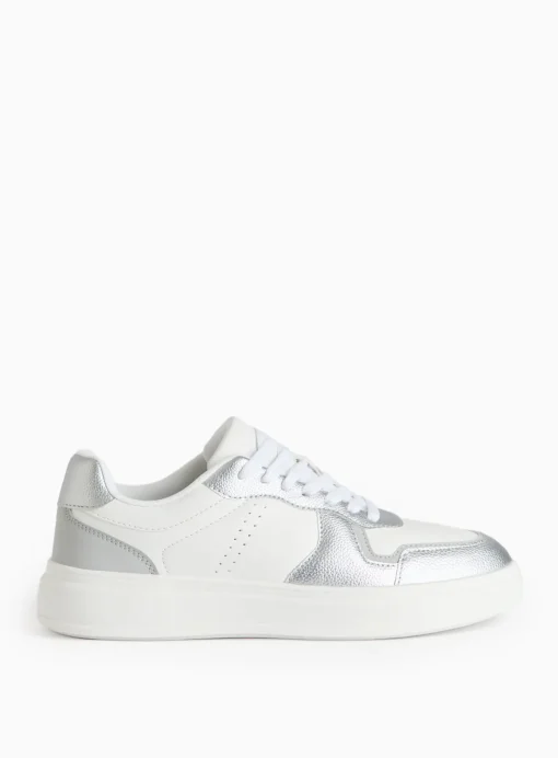 Silver Panel Faux Leather Trainers 3