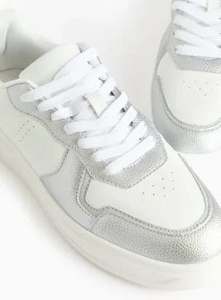 Silver Panel Faux Leather Trainers 3