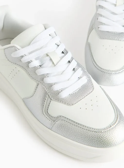 Silver Panel Faux Leather Trainers 3