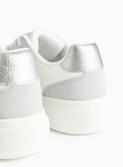Silver Panel Faux Leather Trainers 3