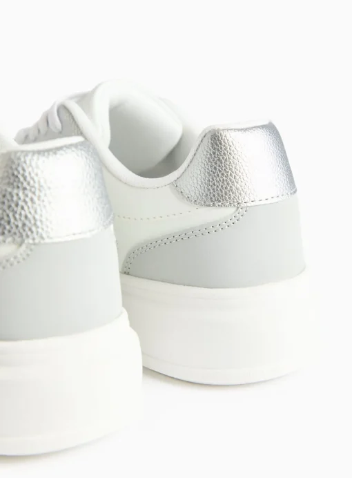 Silver Panel Faux Leather Trainers 3