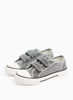 Silver Sparkle Twin Strap Trainers 11 Infant