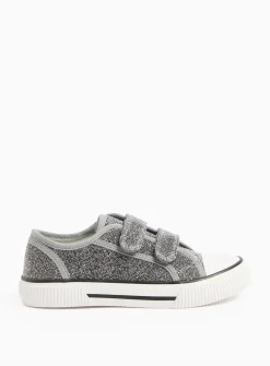 Silver Sparkle Twin Strap Trainers 11 Infant