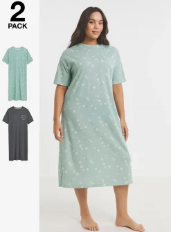 SIMPLY BE 2 Pack T-Shirt Midi Nightie 28-30