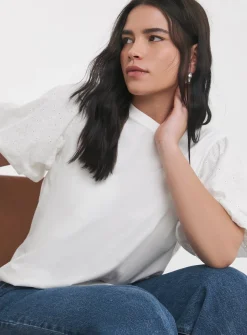 SIMPLY BE Broderie Puff Sleeve T-Shirt 22