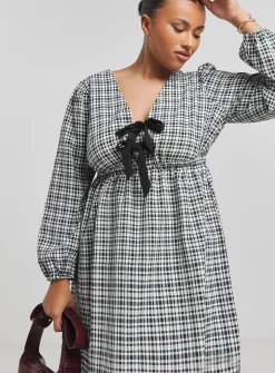 SIMPLY BE Checked Western Bow Front Skater Dress 12