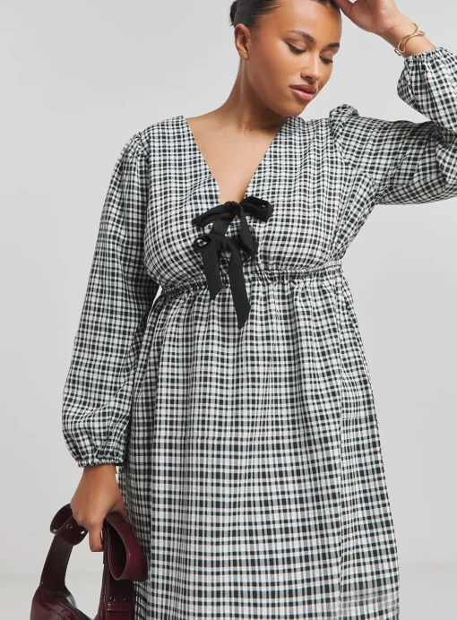 SIMPLY BE Checked Western Bow Front Skater Dress 12