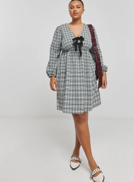 SIMPLY BE Checked Western Bow Front Skater Dress 12