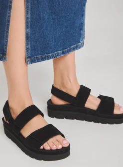 SIMPLY BE Chunky Suede Touch And Close Sandals In Wide Fit Black 7