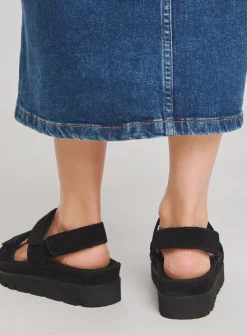 SIMPLY BE Chunky Suede Touch And Close Sandals In Wide Fit Black 7