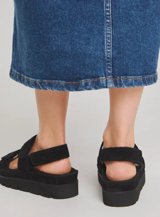 SIMPLY BE Chunky Suede Touch And Close Sandals In Wide Fit Black 7