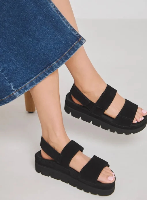 SIMPLY BE Chunky Suede Touch And Close Sandals In Wide Fit Black 7