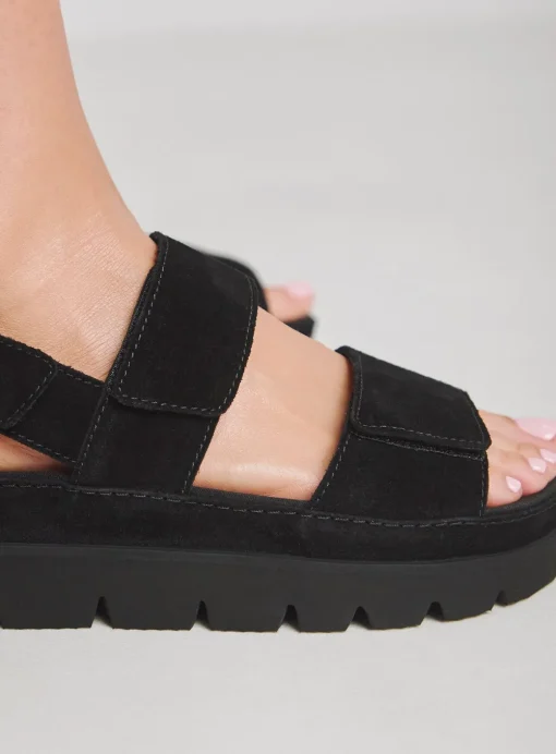 SIMPLY BE Chunky Suede Touch And Close Sandals In Wide Fit Black 7