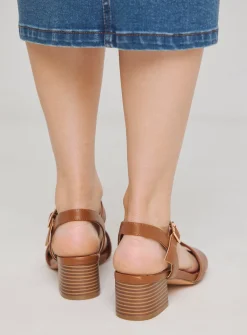 SIMPLY BE Classic Low Block Heel Barley There Sandal In Wide Fit Tan 6