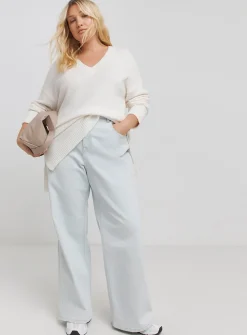 SIMPLY BE Cream Slouchy V Neck Longline Jumper 28-30