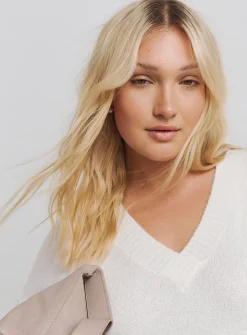 SIMPLY BE Cream Slouchy V Neck Longline Jumper 28-30