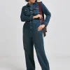 SIMPLY BE Dark Wash Wide Leg Denim Boiler 28
