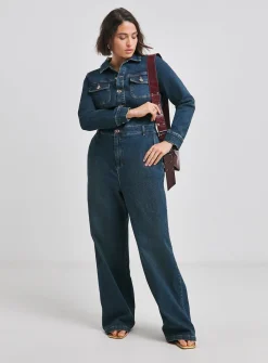 SIMPLY BE Dark Wash Wide Leg Denim Boiler 28