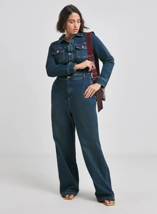 SIMPLY BE Dark Wash Wide Leg Denim Boiler 28