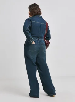 SIMPLY BE Dark Wash Wide Leg Denim Boiler 28