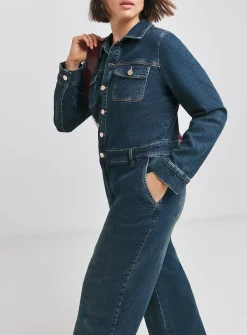 SIMPLY BE Dark Wash Wide Leg Denim Boiler 28