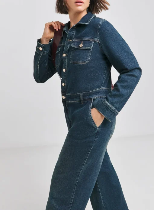 SIMPLY BE Dark Wash Wide Leg Denim Boiler 28