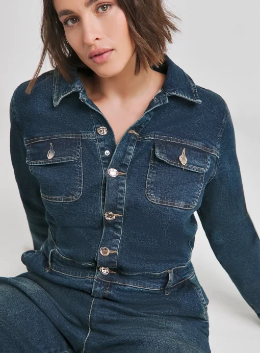 SIMPLY BE Dark Wash Wide Leg Denim Boiler 28