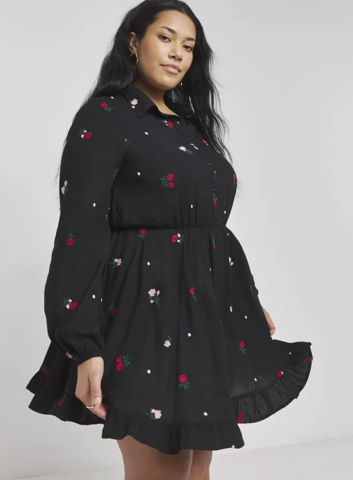 SIMPLY BE Embroidered Collar Shirt Dress 22