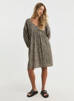SIMPLY BE Linen Leopard Print Smock Dress 12