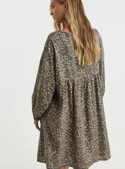 SIMPLY BE Linen Leopard Print Smock Dress 12
