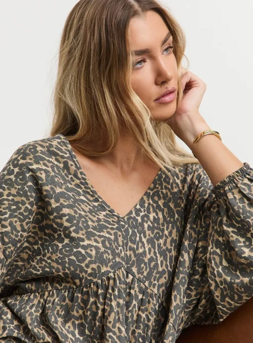 SIMPLY BE Linen Leopard Print Smock Dress 12