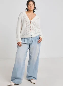 SIMPLY BE Pointelle Fluffy Scallop Edge Cardigan 32-34