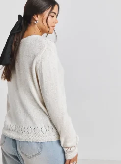SIMPLY BE Pointelle Fluffy Scallop Edge Cardigan 32-34