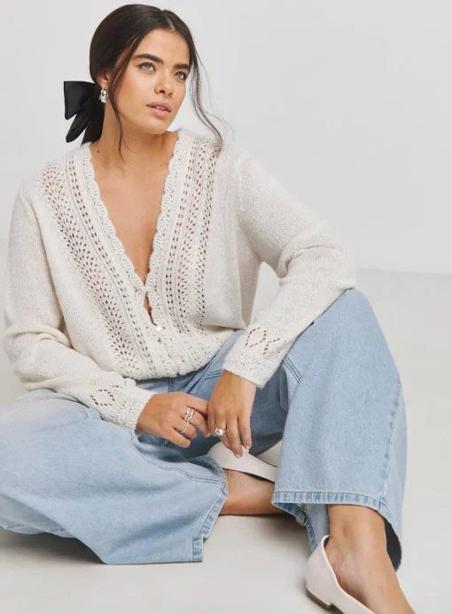 SIMPLY BE Pointelle Fluffy Scallop Edge Cardigan 32-34