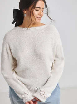 SIMPLY BE Pointelle Fluffy Scallop Edge Cardigan 32-34