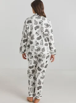 SIMPLY BE Pretty Secrets Cat Print Button Through Pyjamas 32-34