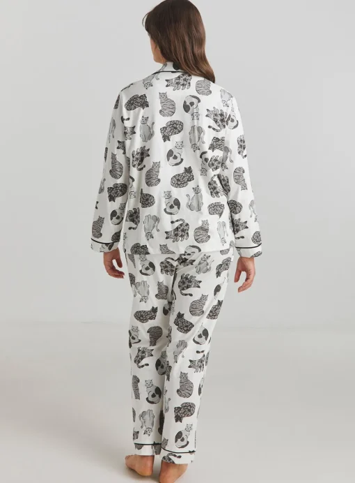 SIMPLY BE Pretty Secrets Cat Print Button Through Pyjamas 32-34