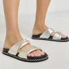 SIMPLY BE Soft Twist Volume Leather Footbed Sandal In Wide Fit Metallic 7