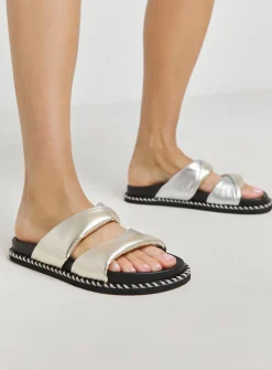 SIMPLY BE Soft Twist Volume Leather Footbed Sandal In Wide Fit Metallic 7