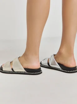 SIMPLY BE Soft Twist Volume Leather Footbed Sandal In Wide Fit Metallic 7