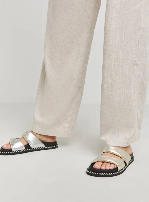 SIMPLY BE Soft Twist Volume Leather Footbed Sandal In Wide Fit Metallic 7