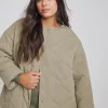 SIMPLY BE Textured Quilted Round Collar Jacket - Khaki 14