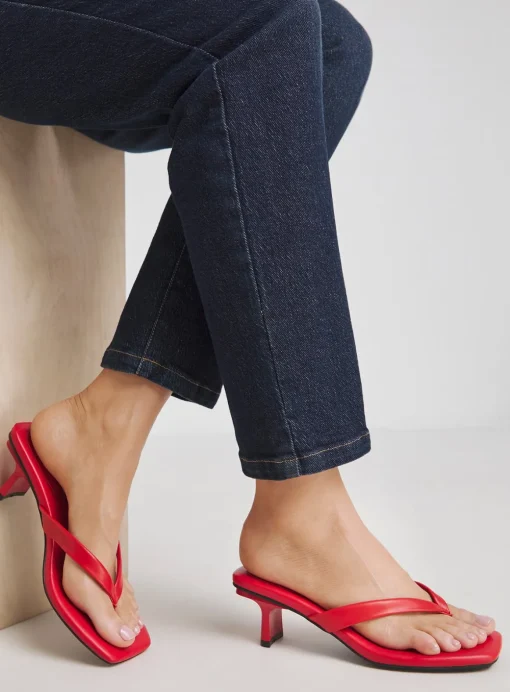 SIMPLY BE Toe Post Kitten Heel In Extra Wide Fit Red 5