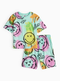 Smiley World Blue Print Short Sleeve Pyjamas 7-8 years