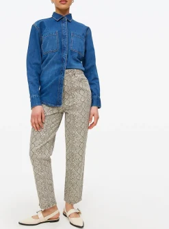 Snake Printed Denim Relaxed Straight Jeans 20L