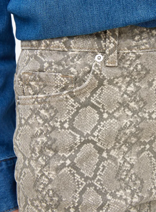 Snake Printed Denim Relaxed Straight Jeans 20L