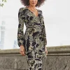SOSANDAR Black & Gold Baroque Print Wrap Front Midi Dress 6