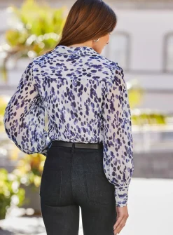 SOSANDAR Blue & White Spot Print Shirt 6